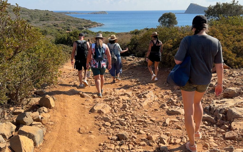 A small group of hikers in Crete, Greece.