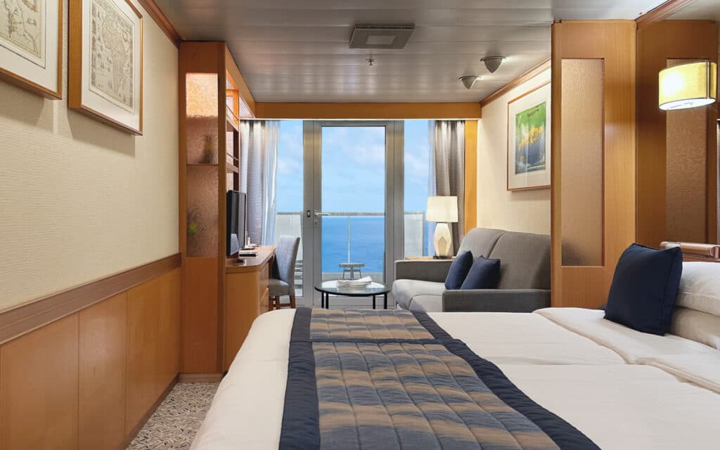 A Balcony Suite on the Borealis cruise ship.