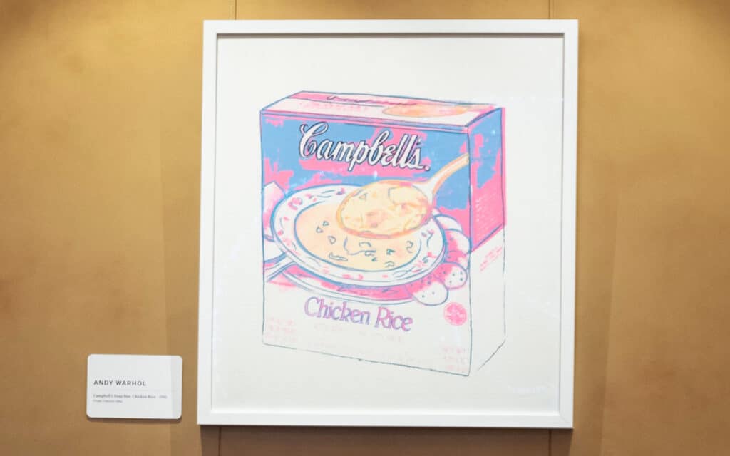 Acrylic and silkscreen on canvas  by Andy Warhol: Campbell's Soup Box: Chicken Rice, 1986.