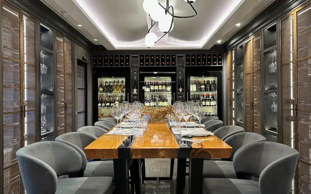 The private dining room in Anthology restaurant, on board Explora I.