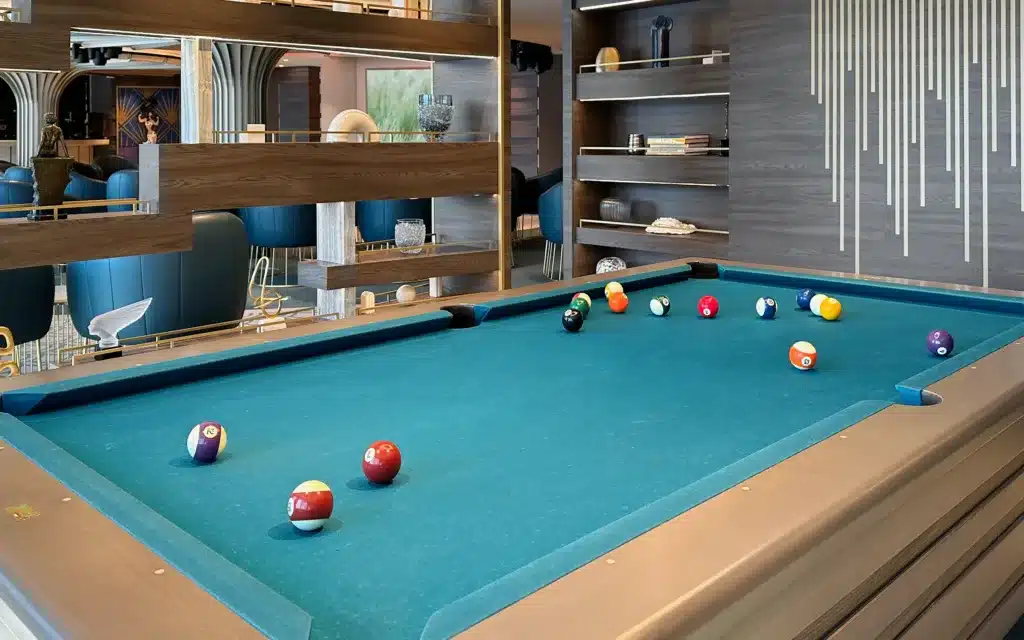 The self-levelling pool table on the Explora I cruise ship.