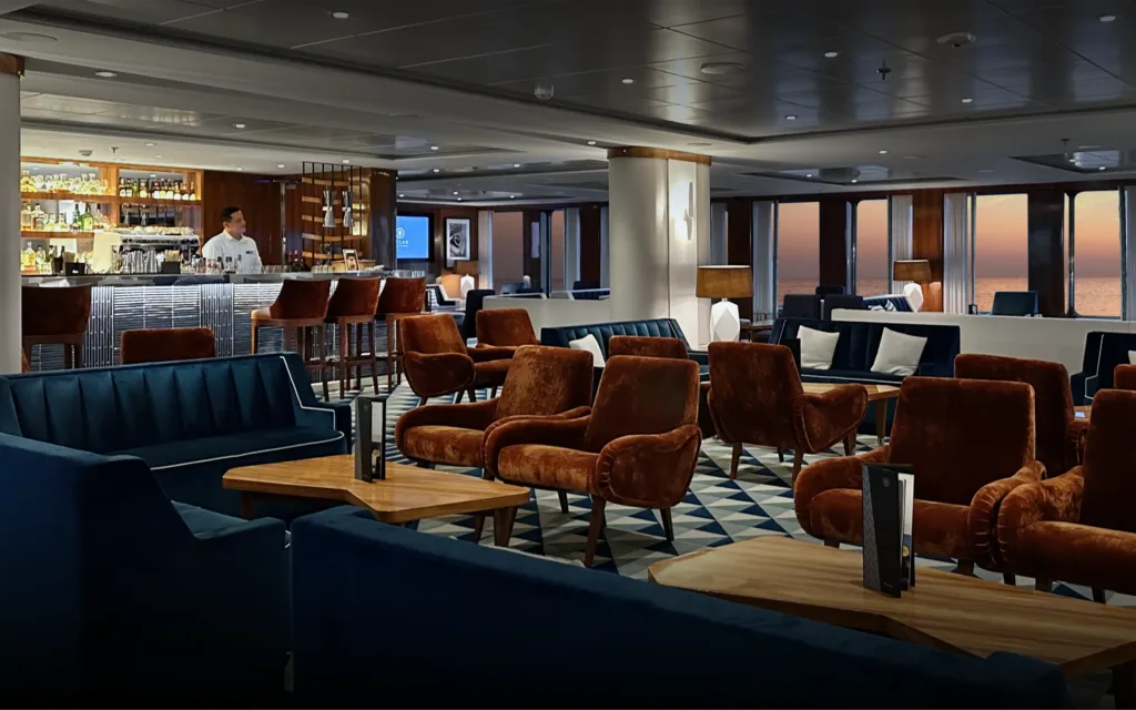 The Atlas Lounge on board the World Traveller cruise ship.