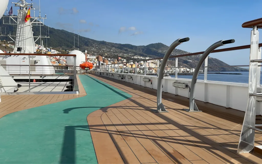 The jogging track on the top deck of World Traveller.